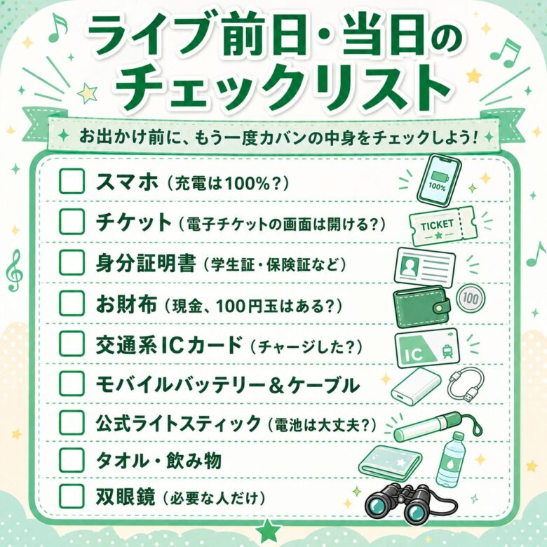 ライブ持ち物リストのチェックリスト