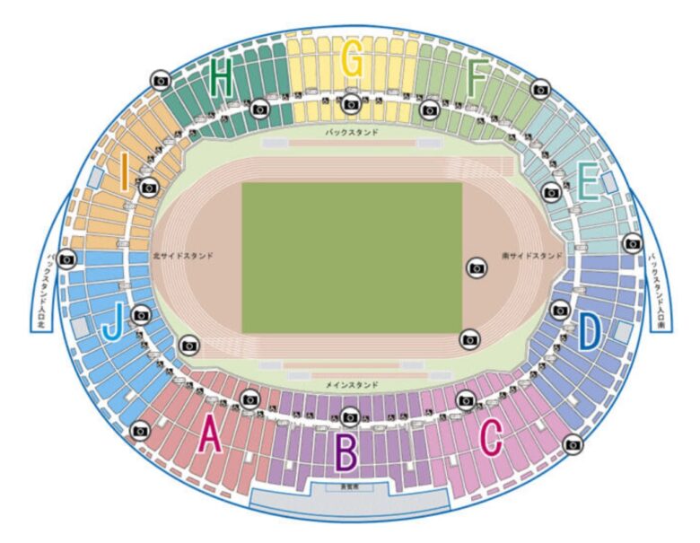 ヤンマースタジアム長居　座席表　アリーナ スタンド 配置図