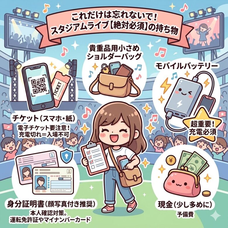スタジアムライブの持ち物リスト【春夏秋冬】初心者でも失敗しない完全ガイド