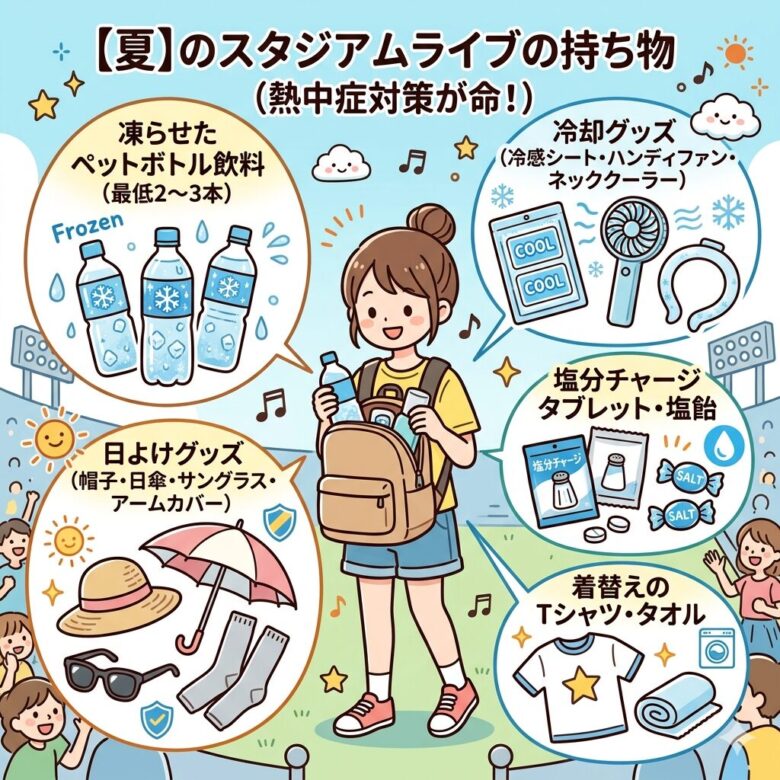 スタジアムライブの持ち物リスト【春夏秋冬】初心者でも失敗しない完全ガイド