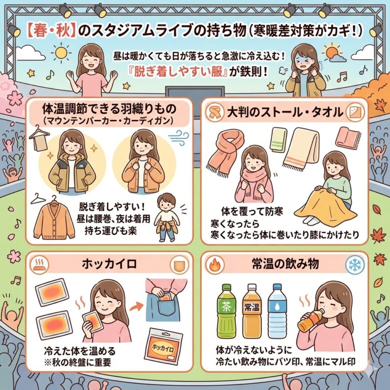 スタジアムライブの持ち物リスト【春夏秋冬】初心者でも失敗しない完全ガイド
