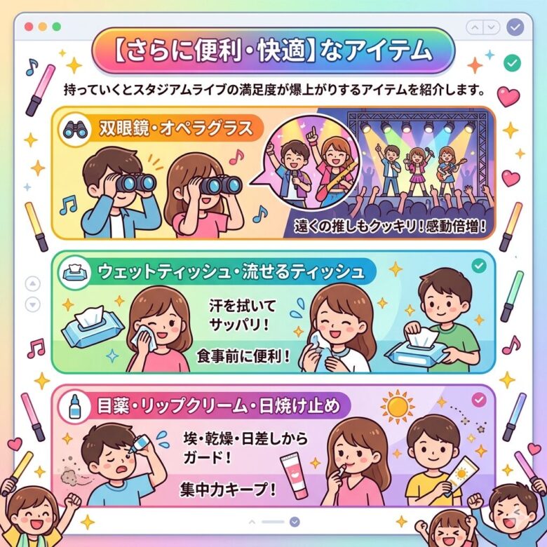 スタジアムライブの持ち物リスト【春夏秋冬】初心者でも失敗しない完全ガイド